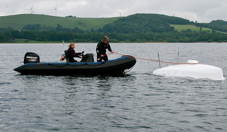 Diagram of a fully inverted dinghy and recovery steps